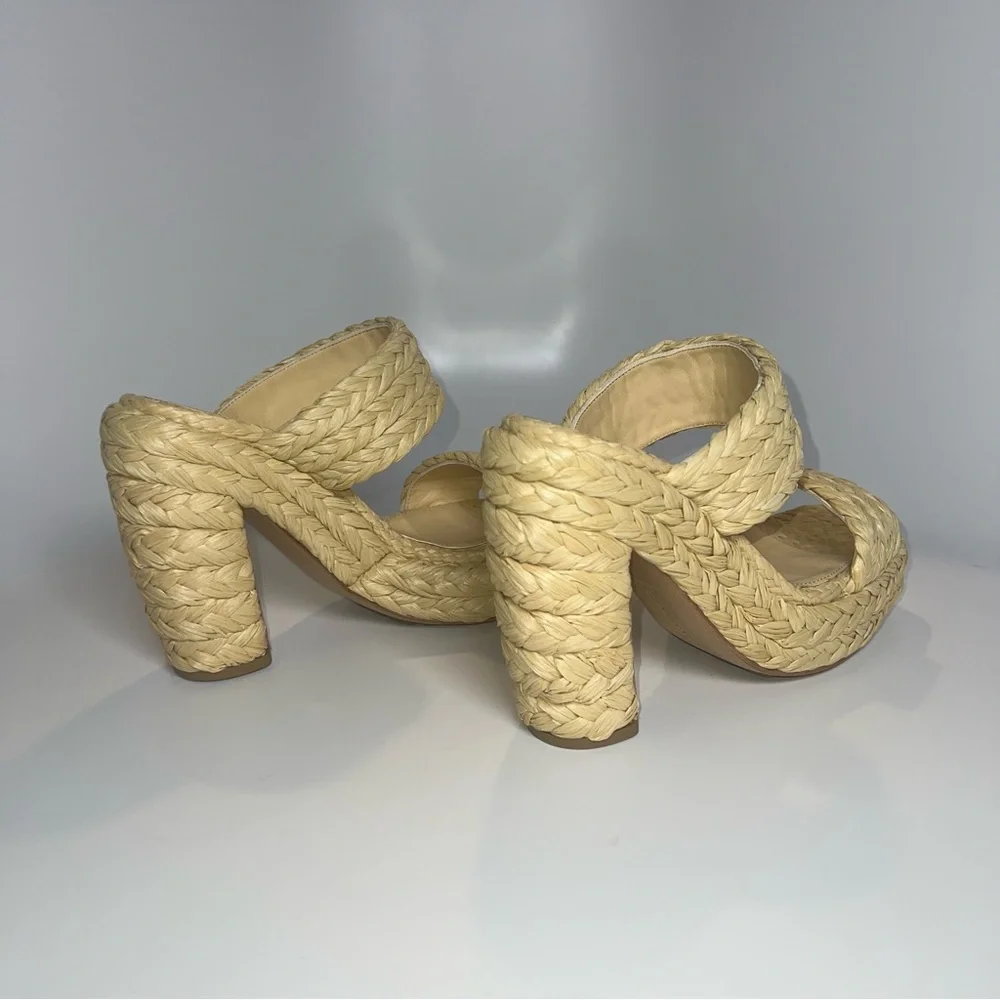 BOTTEGA VENETA Canalazzo Raffia Heeled Sandals Size 42(12) MSRP: $1,550